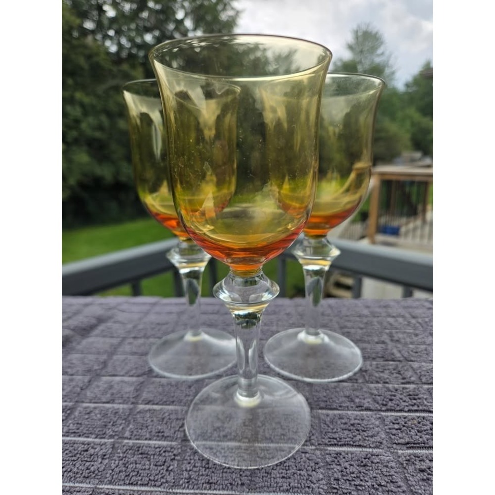 Vintage Denby Two Tone Aurora Amber  Wine Goblets – Set of 3 7" 7.5 oz